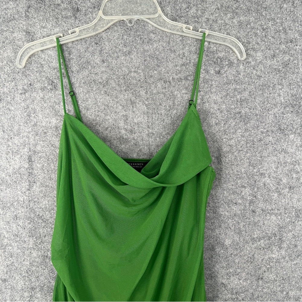 ALLSAINTS Ulla Square Neck Mesh Draped Midi Dress in Green US Size 8 - Picture 6 of 11
